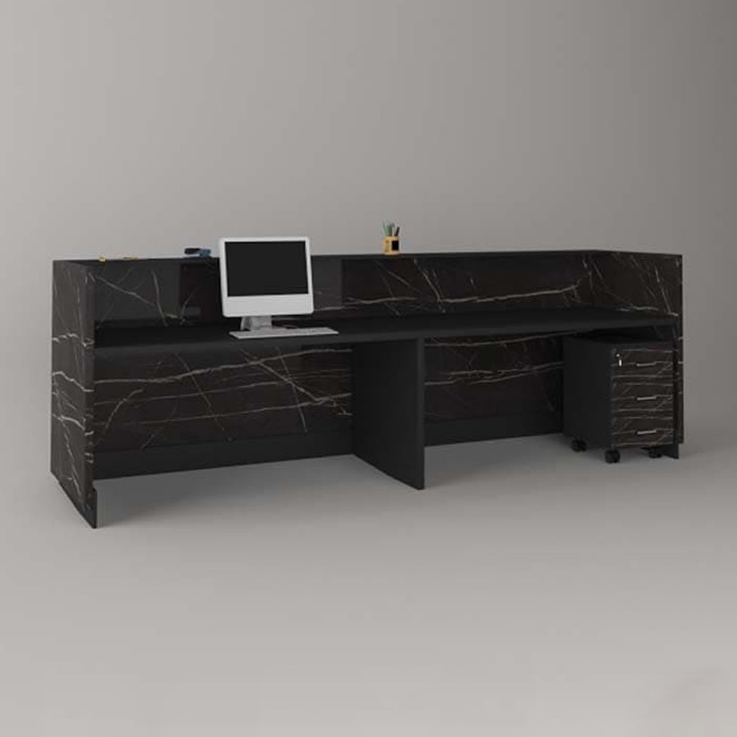 Quầy lễ tân chữ U màu đen kèm hộc di động, dành cho 2 người Rok DKFQLT37-B Quầy lễ tân chữ U màu đen kèm hộc di động, dành cho 2 người Rok DKFQLT37-B