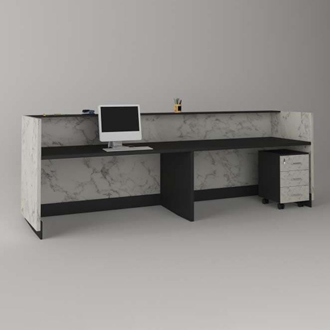 Quầy lễ tân chữ U màu đen kèm hộc di động, dành cho 2 người Rok DKFQLT37-B Quầy lễ tân chữ U màu đen kèm hộc di động, dành cho 2 người Rok DKFQLT37-B