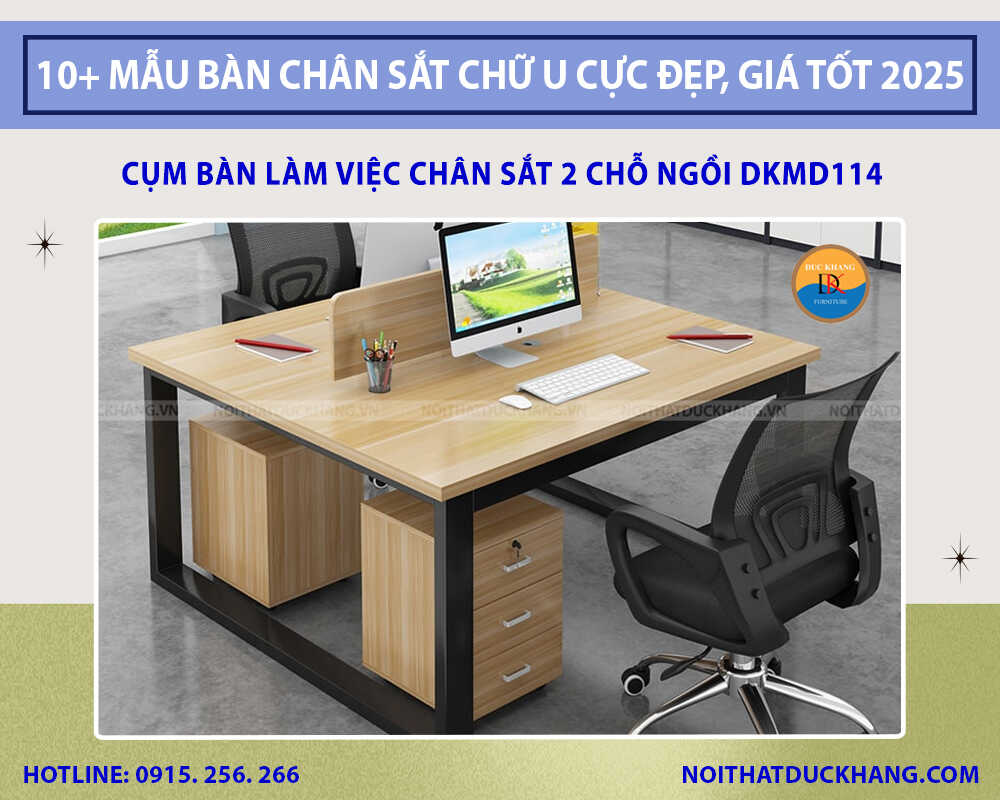 Cụm bàn làm việc chân sắt 2 chỗ ngồi DKMD114 Cụm bàn làm việc chân sắt 2 chỗ ngồi DKMD114