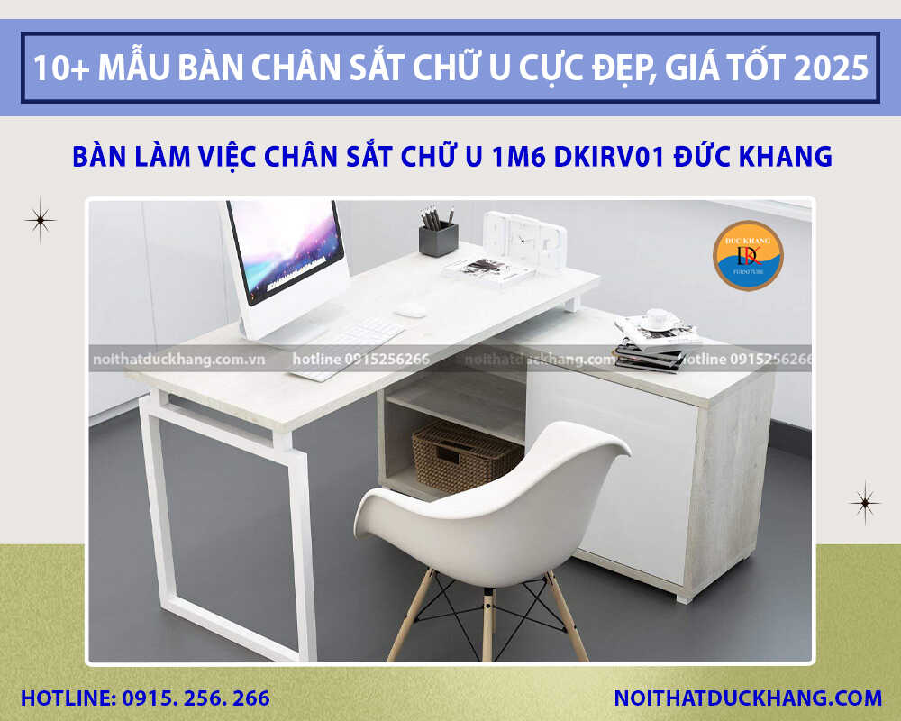 Bàn làm việc chân sắt chữ U 1m6 kèm tủ phụ tài liệu DKIRV01 Đức Khang Bàn làm việc chân sắt chữ U 1m6 kèm tủ phụ tài liệu DKIRV01 Đức Khang