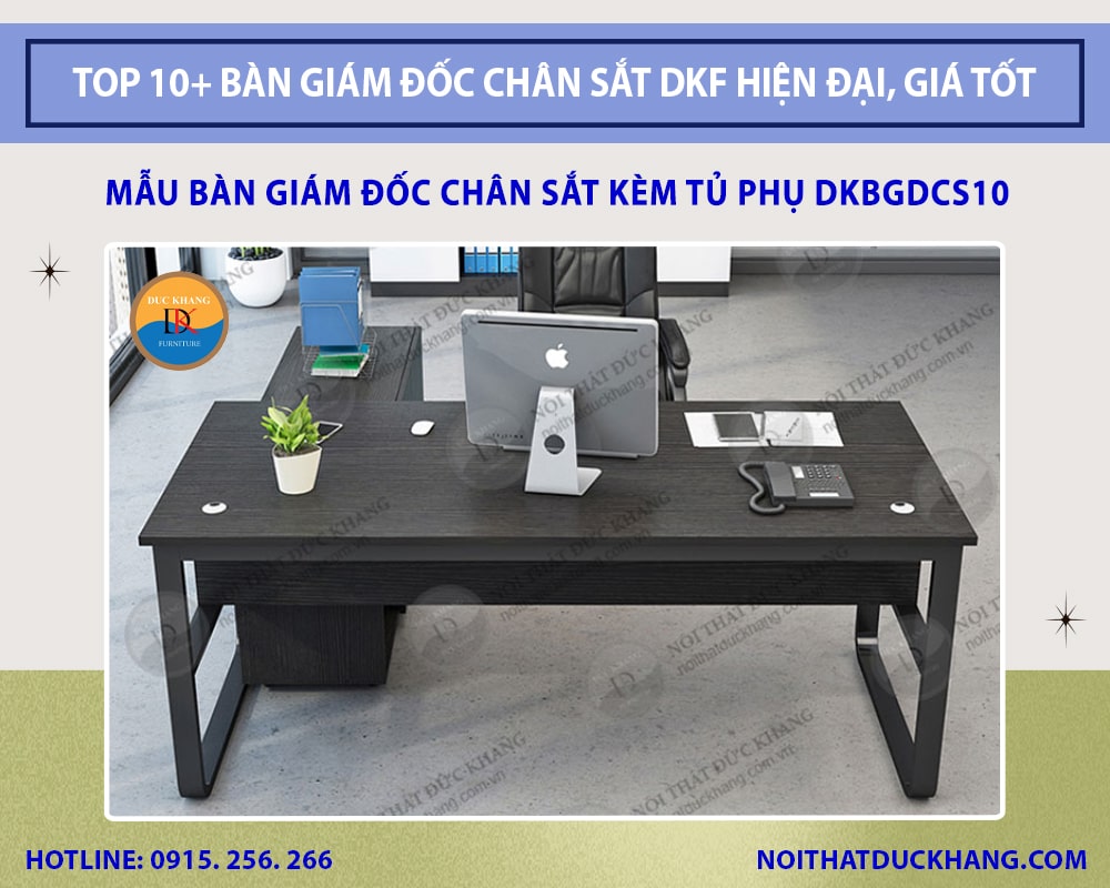 Mẫu bàn giám đốc chân sắt kèm tủ phụ DKBGDCS10