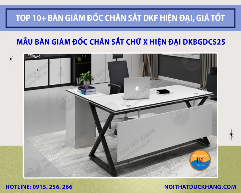 Mẫu bàn giám đốc chân sắt chữ X hiện đại DKBGDCS25