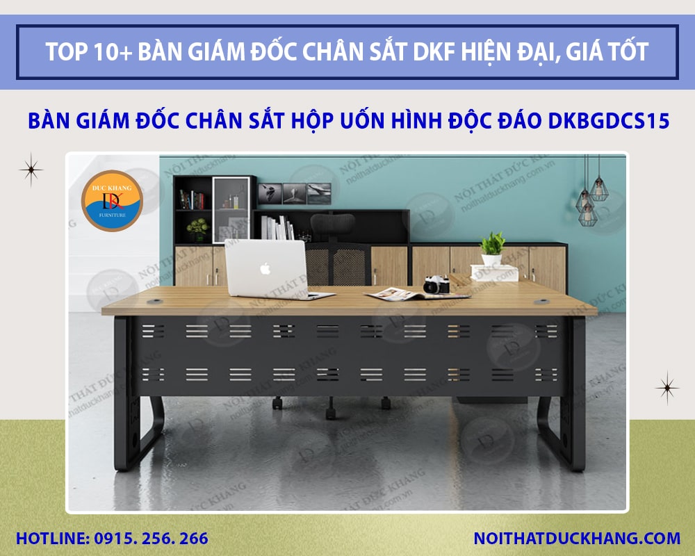 Mẫu bàn giám đốc chân sắt hộp uốn hình độc đáo DKBGDCS15