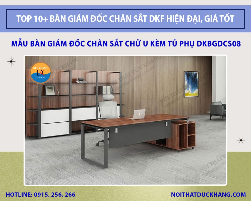 Mẫu bàn giám đốc chân sắt chữ U kèm tủ phụ DKBGDCS08