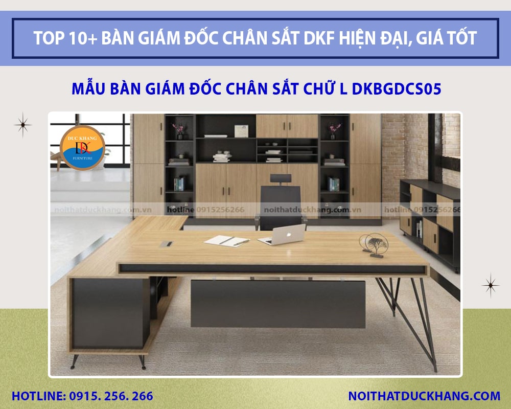 Mẫu bàn giám đốc chân sắt chữ L DKBGDCS05