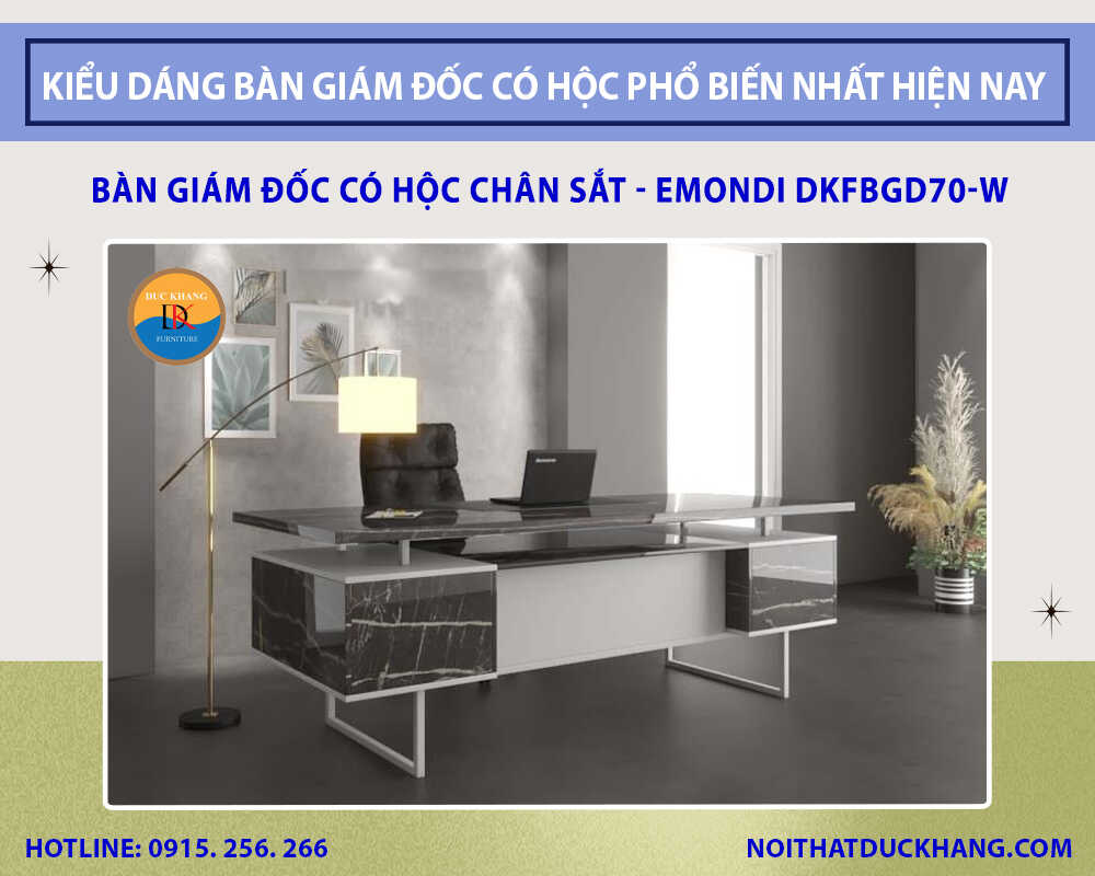 Bàn giám đốc có hộc tủ chân sắt