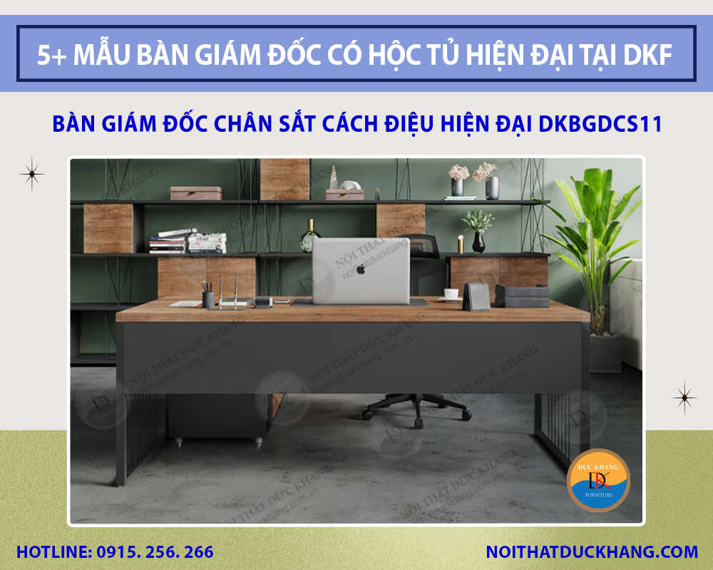 Bàn giám đốc chân sắt cách điệu hiện đại DKBGDCS11