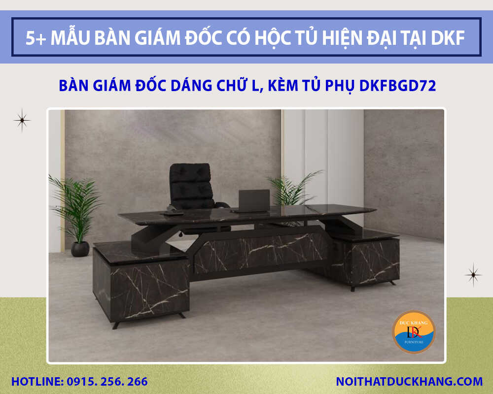 Bàn giám đốc dáng chữ L, kèm tủ phụ DKFBGD72