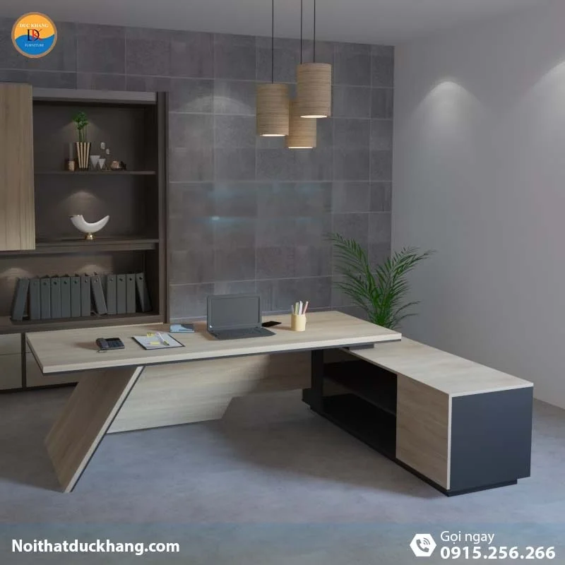 DKFBGD73 | Bàn làm việc giám đốc Zig dáng chữ L kèm tủ tài liệu