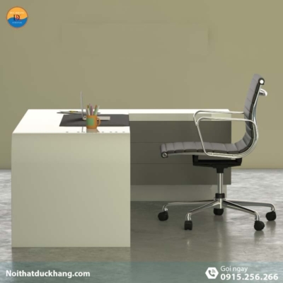 DKFBGD81 | Bàn làm việc giám đốc Queen dáng chữ L màu trắng kèm tủ tài liệu