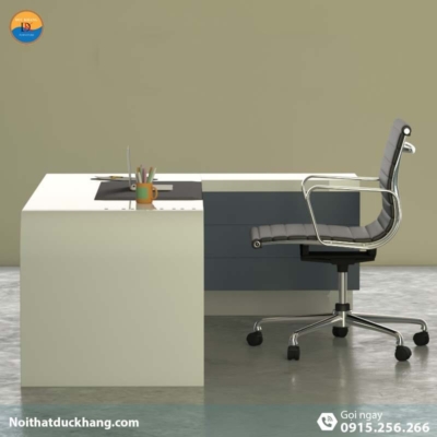DKFBGD81 | Bàn làm việc giám đốc Queen dáng chữ L màu trắng kèm tủ tài liệu