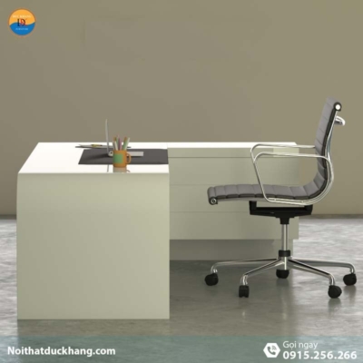 DKFBGD81 | Bàn làm việc giám đốc Queen dáng chữ L màu trắng kèm tủ tài liệu