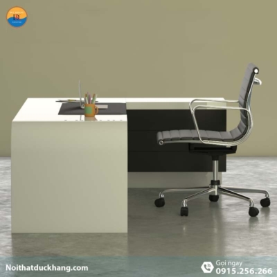DKFBGD81 | Bàn làm việc giám đốc Queen dáng chữ L màu trắng kèm tủ tài liệu