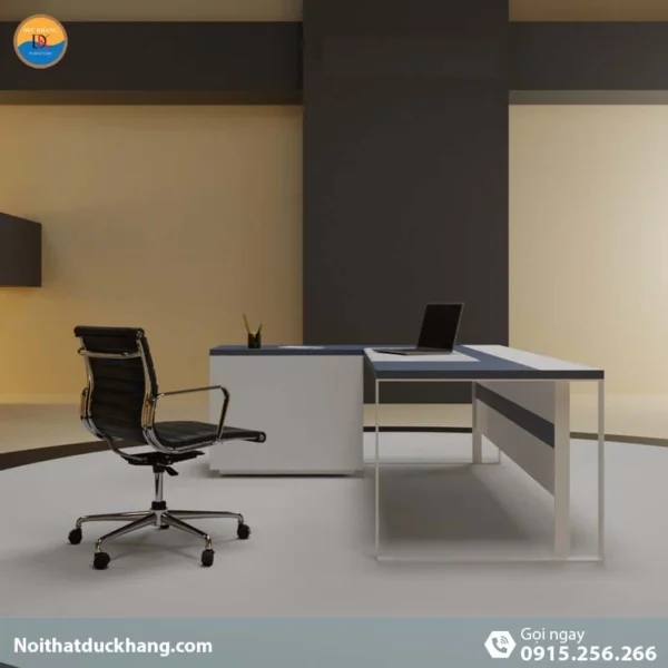 DKFBGD82-W | Bàn giám đốc Motif dáng chữ L, chân sắt xám kèm tủ tài liệu