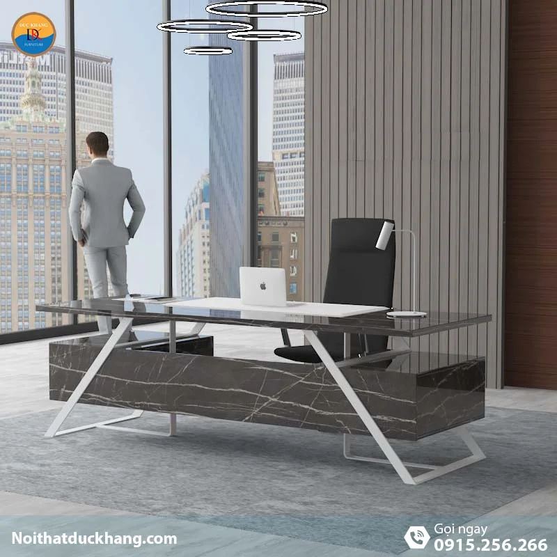 DKFBGD83-W | Bàn giám đốc Frank chân sắt trắng có ngăn kéo tiện lợi