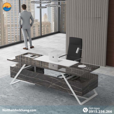 DKFBGD83-W | Bàn giám đốc Frank chân sắt trắng có ngăn kéo tiện lợi