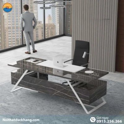 DKFBGD83-W | Bàn giám đốc Frank chân sắt trắng có ngăn kéo tiện lợi