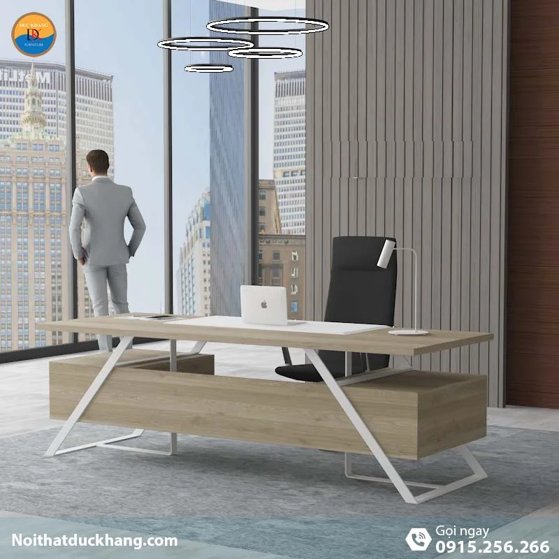 DKFBGD83-W | Bàn giám đốc Frank chân sắt trắng có ngăn kéo tiện lợi