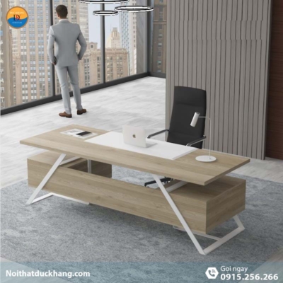 DKFBGD83-W | Bàn giám đốc Frank chân sắt trắng có ngăn kéo tiện lợi