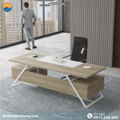 DKFBGD83-W | Bàn giám đốc Frank chân sắt trắng có ngăn kéo tiện lợi