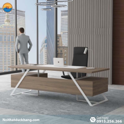 DKFBGD83-W | Bàn giám đốc Frank chân sắt trắng có ngăn kéo tiện lợi