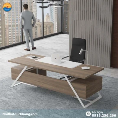 DKFBGD83-W | Bàn giám đốc Frank chân sắt trắng có ngăn kéo tiện lợi