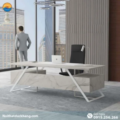 DKFBGD83-W | Bàn giám đốc Frank chân sắt trắng có ngăn kéo tiện lợi