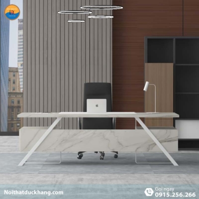 DKFBGD83-W | Bàn giám đốc Frank chân sắt trắng có ngăn kéo tiện lợi