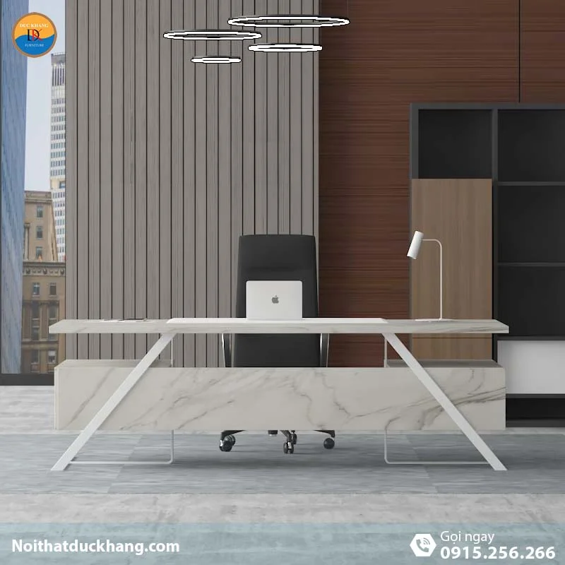 DKFBGD83-W | Bàn giám đốc Frank chân sắt trắng có ngăn kéo tiện lợi