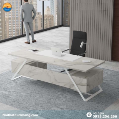 DKFBGD83-W | Bàn giám đốc Frank chân sắt trắng có ngăn kéo tiện lợi
