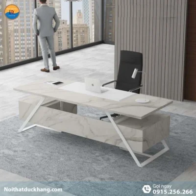 DKFBGD83-W | Bàn giám đốc Frank chân sắt trắng có ngăn kéo tiện lợi