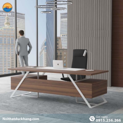 DKFBGD83-W | Bàn giám đốc Frank chân sắt trắng có ngăn kéo tiện lợi