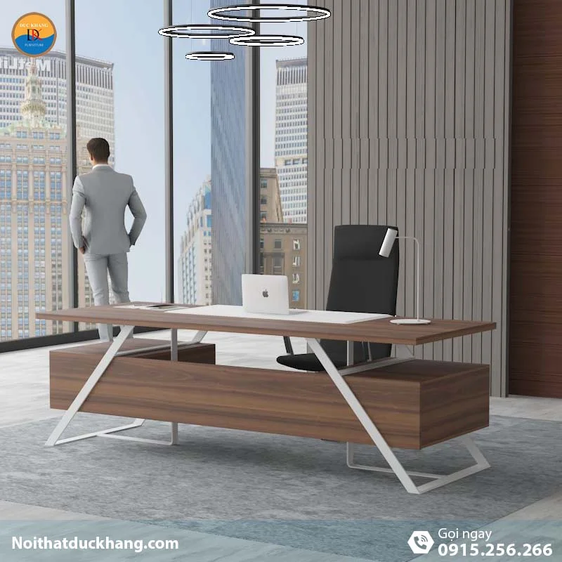 DKFBGD83-W | Bàn giám đốc Frank chân sắt trắng có ngăn kéo tiện lợi