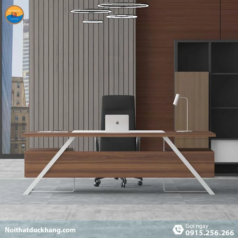 DKFBGD83-W | Bàn giám đốc Frank chân sắt trắng có ngăn kéo tiện lợi