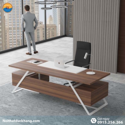 DKFBGD83-W | Bàn giám đốc Frank chân sắt trắng có ngăn kéo tiện lợi