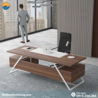 DKFBGD83-W | Bàn giám đốc Frank chân sắt trắng có ngăn kéo tiện lợi