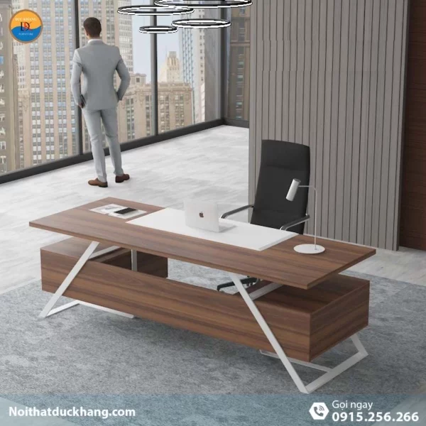 DKFBGD83-W | Bàn giám đốc Frank chân sắt trắng có ngăn kéo tiện lợi