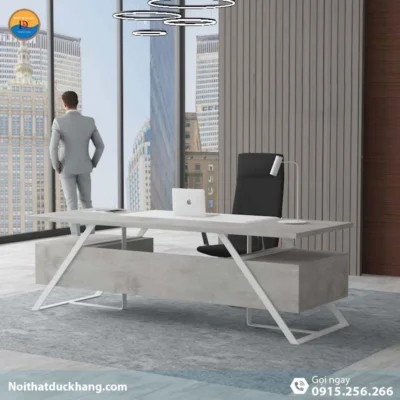 DKFBGD83-W | Bàn giám đốc Frank chân sắt trắng có ngăn kéo tiện lợi