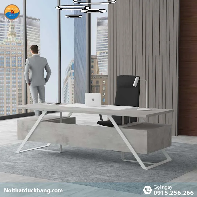 DKFBGD83-W | Bàn giám đốc Frank chân sắt trắng có ngăn kéo tiện lợi