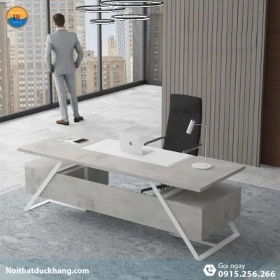 DKFBGD83-W | Bàn giám đốc Frank chân sắt trắng có ngăn kéo tiện lợi