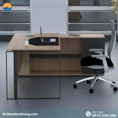DKFBGD84| Bàn giám đốc Sync dáng chữ L chân sắt kèm tủ phụ