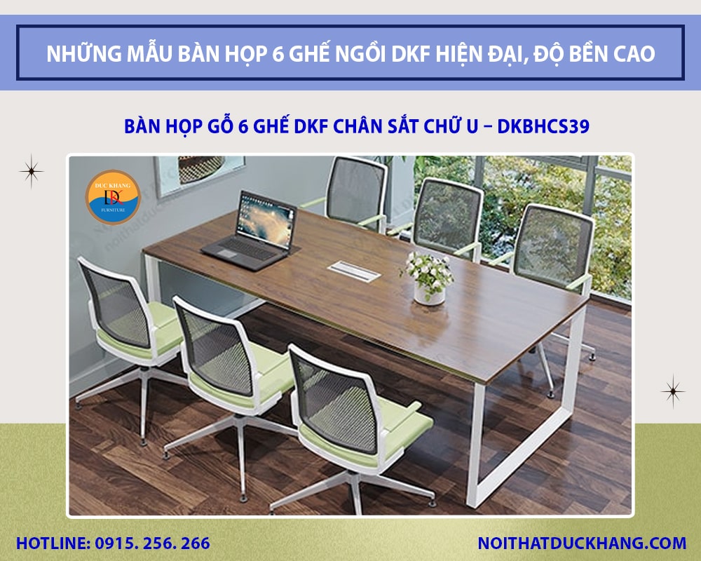 Bàn họp gỗ 6 ghế DKF chân sắt chữ U - DKBHCS39