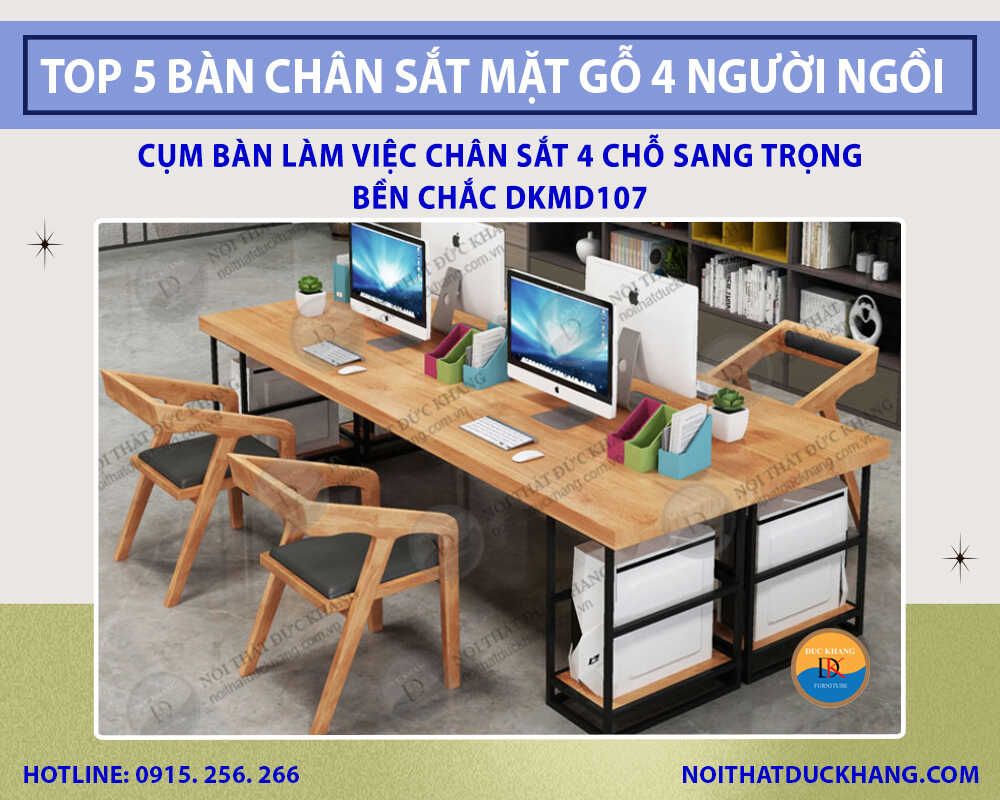 Cụm bàn làm việc chân sắt 4 chỗ sang trọng, bền chắc DKMD107 Cụm bàn làm việc chân sắt 4 chỗ sang trọng, bền chắc DKMD107