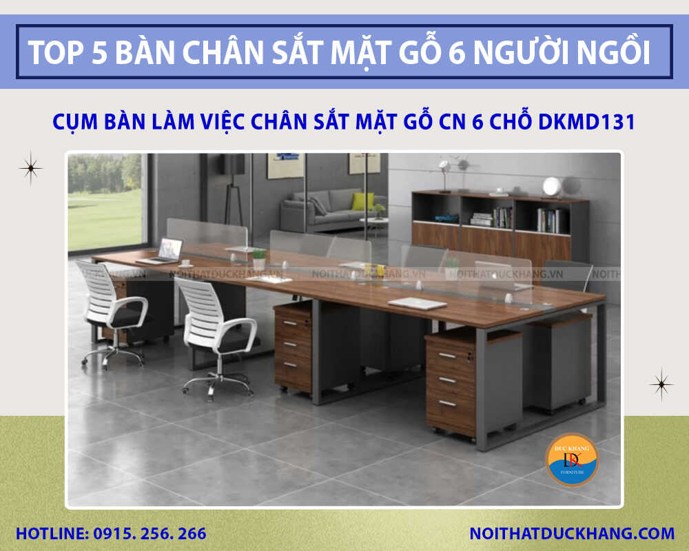 Cụm bàn làm việc chân sắt mặt gỗ CN 6 chỗ DKMD131 Cụm bàn làm việc chân sắt mặt gỗ CN 6 chỗ DKMD131