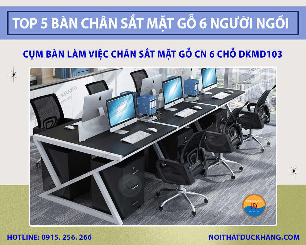 Cụm bàn làm việc chân sắt mặt gỗ CN 6 chỗ DKMD103 Cụm bàn làm việc chân sắt mặt gỗ CN 6 chỗ DKMD103