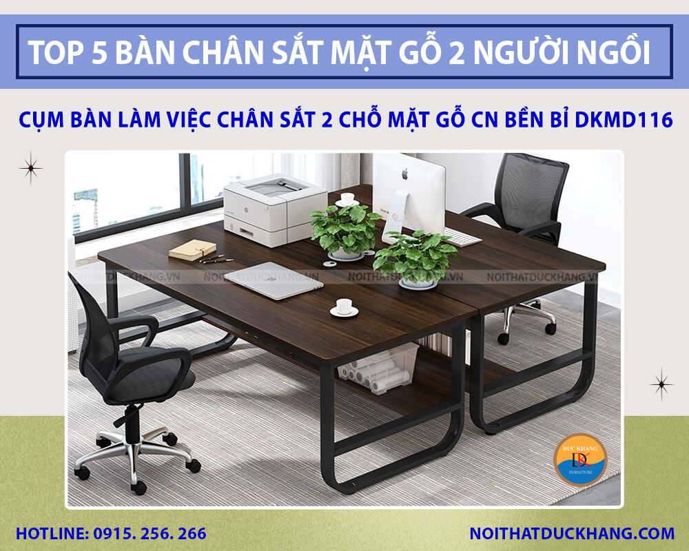 Cụm bàn làm việc chân sắt 2 chỗ mặt gỗ CN bền bỉ DKMD116 Cụm bàn làm việc chân sắt 2 chỗ mặt gỗ CN bền bỉ DKMD116
