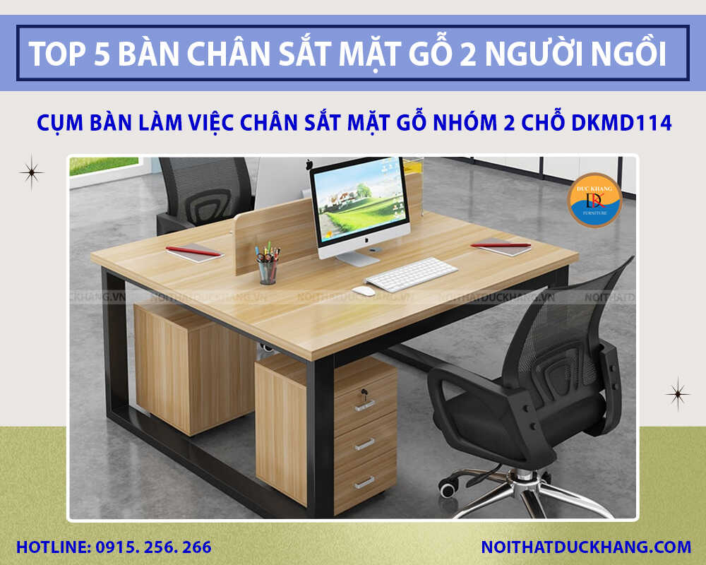 Cụm bàn làm việc chân sắt mặt gỗ nhóm 2 chỗ DKMD114 Cụm bàn làm việc chân sắt mặt gỗ nhóm 2 chỗ DKMD114