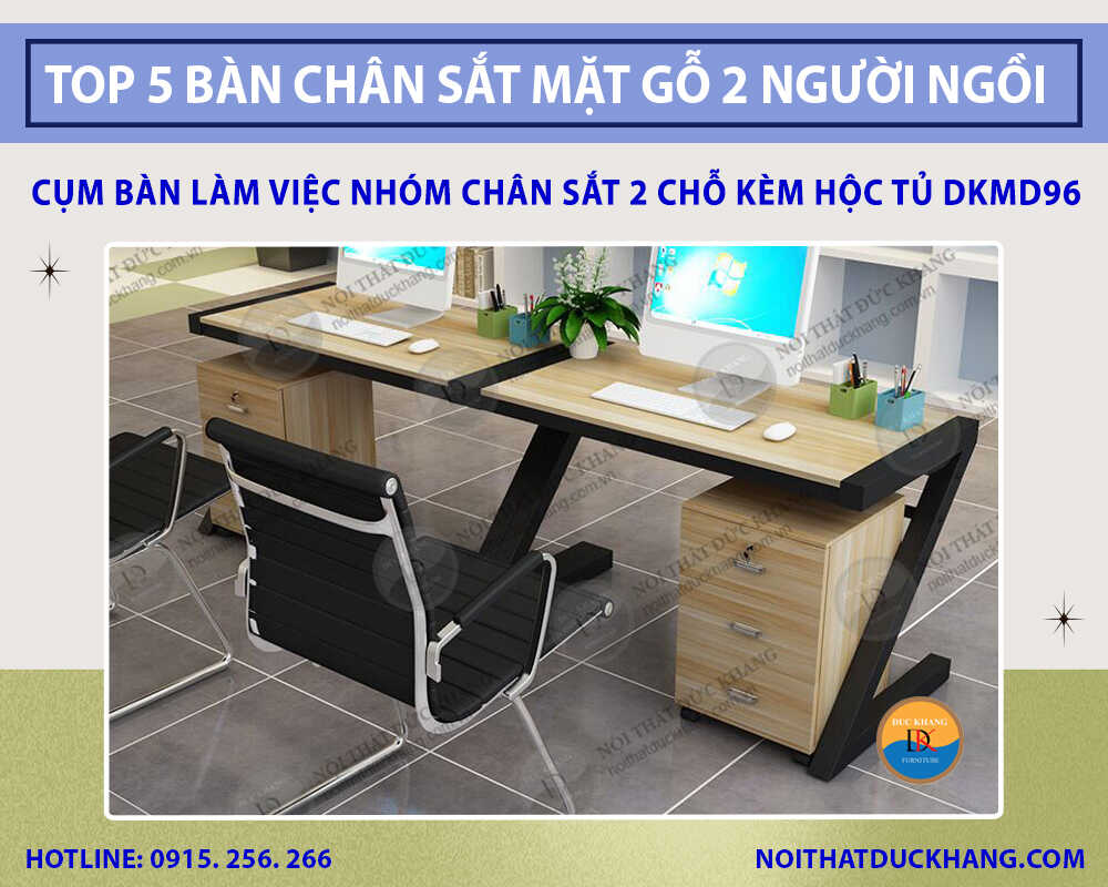 Cụm bàn làm việc nhóm chân sắt 2 chỗ kèm hộc tủ di động DKMD96 Cụm bàn làm việc nhóm chân sắt 2 chỗ kèm hộc tủ di động DKMD96