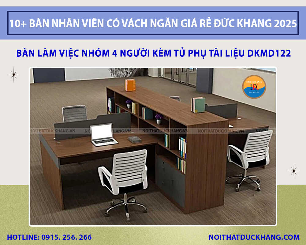 Bàn làm việc nhóm 4 người kèm tủ phụ tài liệu DKMD122 Đức Khang Bàn làm việc nhóm 4 người kèm tủ phụ tài liệu DKMD122 Đức Khang
