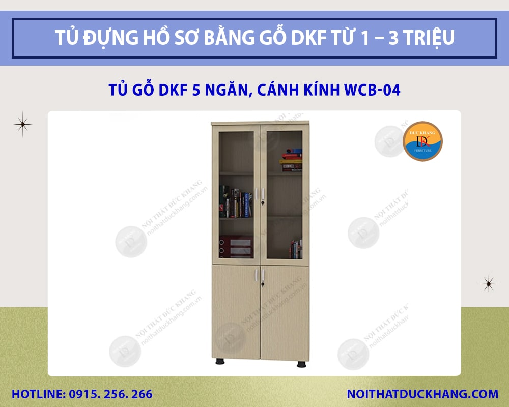 Tủ gỗ DKF 5 ngăn, cánh kính WCB-04 Tủ gỗ DKF 5 ngăn, cánh kính WCB-04